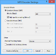 Showing the configurable MP3 settings in Switch Sound File Converter